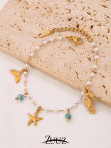 1pc Stainless Steel Ocean Style Charms Bracelet For Women Fashion Simple 18K Gold Plated Multiple Charms Bracelets Jewelry - Bracelet - View 2