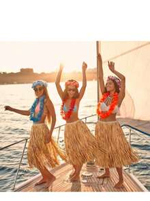 31-Inch Paper Imitation Rafi Grass Hawaiian Flower Crown Dress,Tropical Luau Dance Dress, Adult Women And Men Tropical Party Attire, Beach Style, Suitable For Various Festival Parties - 1-summer Beach Grass Skirt - View 3