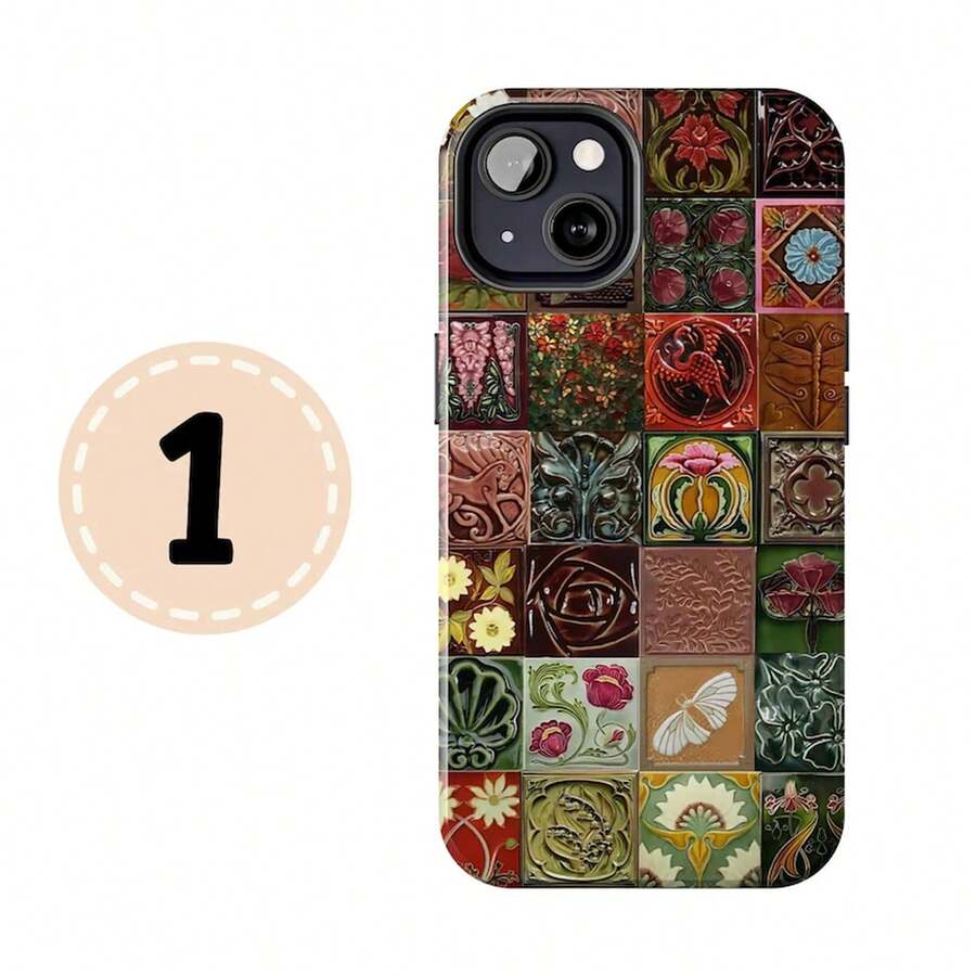 Fun Tile-Printed Phone Case, Asulaho Tile Design IPhonecover, Ceramic Tile  Galaxy, Vintage Porcelain , Artistic Style - 白色1 - 查看 1