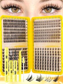 400pcs Mixed Style Cluster False Eyelashes, Maple Leaf/Wheat/Triple Fish, Delicate Natural Eyelash Band, DIY Home Eyelash Extension, Cluster False Eyelashes, Single Piece False Eyelashes, False Eyelashes, Suitable For Creating Various Makeup Looks, Suitable For Daily/Date/Party Use - Multicolor - View 2