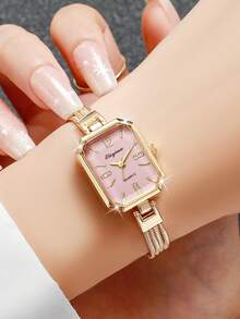 Women's Gift Watch Square Digital Dial Casual Quartz Bracelet Wristwatch, Gift For Girlfriend (1pc/Set) Watch Box Not Included - Gold - View 5
