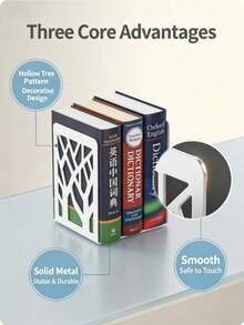 Iron Art Metal Hollow‑Cut L‑Shaped Tree‑Pattern Bookends, Decorative Desktop Book Stopper, Heavy‑Duty Book Holder For Magazines Notebooks, Desk Organizer For Student Home Office Library Stationery Supplies - Sets - View 1