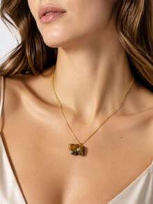 1pc Hand Carved Crystal Elephant Pendant Necklace For Women Natural Stone Rose Quartz Amethyst Mini Animal Handicraft Jewelry H935 - Necklace - View 5