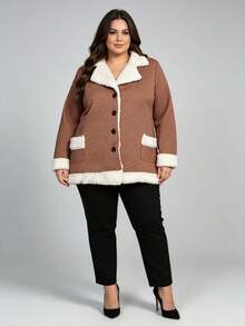 Plus Size Coats - 卡其色 - 查看 3