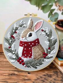 1件 20*20cm/7.9*7.9in 聖誕快樂刺繡套件，DIY手工刺繡套裝，適合成人初學者，居家禮物，女性縫紉禮物，包含使用說明書、印花布料、刺繡框、針與線 - A - 查看 13