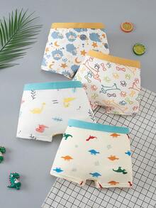 4pcs/Pack Boys Comfortable Soft Cartoon Print Boxer Briefs - Multicolor - View 2