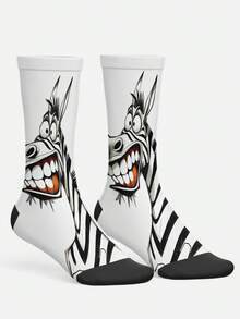 Cool 360° Printed Men's Socks - Street Style Socks, Wild Boar Warrior, Funny Grinning Zebra, Colorful, Novelty Socks, Suitable For Daily, Holiday And Party Occasions - White - View 3