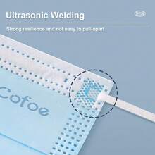 Cofoe Face Mask, 50pcs Blue Disposable Masks, 3-Ply Non-Woven Fabric Protective Masks, With Elastic Ear Loops, Breathable Dust-Proof, Suitable For Adults - View 4