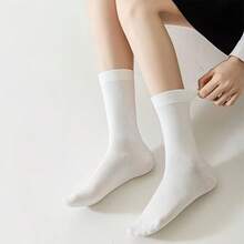 5 Pairs Women's Mid-Calf Socks, Random Color Solid Loose Slouch Socks, Cute Soft Comfortable, Fashionable Versatile Style, Suitable For Students, Home Wear, Holidays And Gifts - Multicolor - View 5