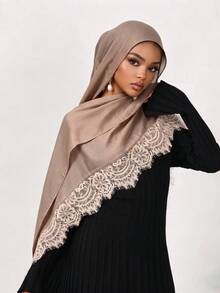 Romantic Lace Patchwork Modal Muslim Hijab, Elegant Muslim Hijab With Lace Arabic Abaya Hijab - Multicolor - View 14