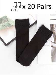 10/20/30/40 Pairs Solid Color Women's Mid-Calf Opaque Ankle-High Tight Socks, Mesh Hollow Out High Elasticity Crew Socks - Multicolor - View 17