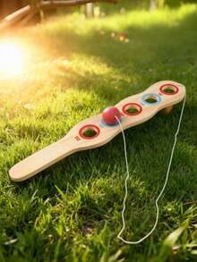 2pcs Wooden Hand-Eye Coordination Elastic Racket - Bouncing Racket With Elastic Rope Wooden Target Ball, Interactive Sensory Training Kit, Train Throwing And Catching, Enhance Coordination And Motor Skills - Multicolor - View 4