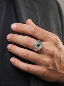 1pc Vintage Stainless Steel Black Agate Vortex Cast Ring For Men, Jewelry Accessory - 1108 - View 6