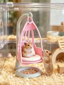 1pc Cute Pink Heart Shell Hamster Swing Chair, Vertical Rocking Toy, Suitable For Hamster, Hamster Cage Decoration Accessory, Small Pet Resting And Photo Prop - A - View 1