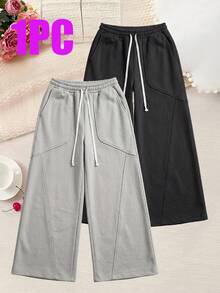 Women's Casual Loose Sports Long Pants, Versatile Athletic Trousers, Spring/Autumn - Light Grey - View 5