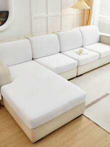1pc Elastic Sofa Cover, Washable L-Shaped Sofa Slipcover, Soft & Snug Fit Furniture Protector, Suitable For Living Room, Bedroom, Outdoor And Study, Cushion Cover, All-Season Use, Fits 1-4 Person Sofa - White - View 6