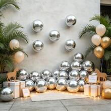Ballons argentés 4D de 10 pouces, décoration de fête d'anniversaire, jouets pour enfants, décoration de fête d'anniversaire, décoration de vacances, décoration de Noël, décoration du Nouvel An - Argenté 4D - Voir 3