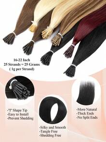 12-22 Inch Remy Human Hair I-Tip Extensions, Easy To Style, Cold Fusion, Pre-Bonded, Real Hair, Long-Lasting, Soft & Natural, Portable For Travel & Daily Styling - Multicolor - View 5