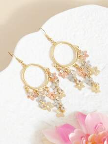 1 Pair Ethereal Floral Tassel Earrings, Petal Ear Jewelry, High-End Style, Suitable For Women - Multicolor - View 4