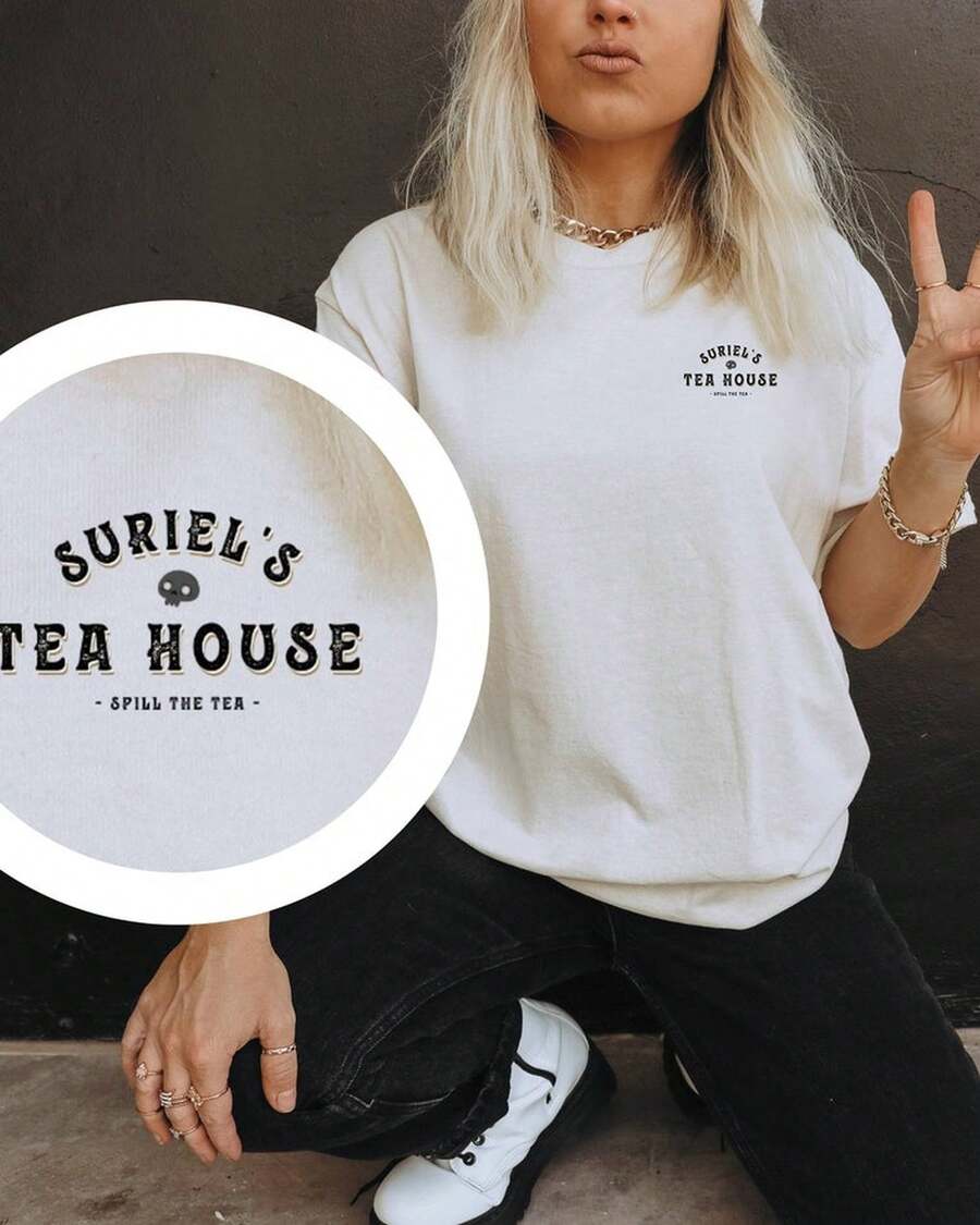 Suriel's Tea House Shirt With Back Design | ACOTAR Shirt | ACOTAR Merch | Bookish Merch | Bookish Shirt - Black - View 1