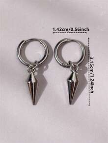 1 Pair Gothic Punk Style Vintage Cone Earrings, Minimalist Design, Suitable For Women, Valentine's Day, Mom, Mother's Day Gift, Halloween Gift, Unisex - Antique Silver - View 5