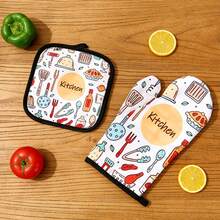2 piezas/Juego Guantes resistentes al calor del horno microondas, antideslizantes. Guantes gruesos de poliéster y doble capa para cocinar, hornear, cocina - Multicolor - Ver 6