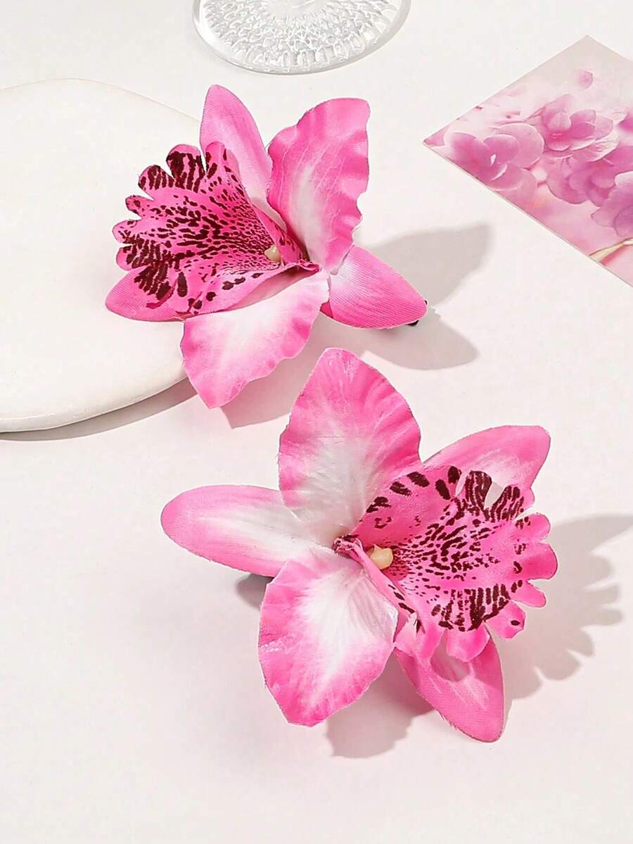 1/2pcs Rose Pink Gradient Floral Hair Clips, Women's Elegant Tie-Dye Side Hair Clips, Suitable For Beach And Daily Wear - Multicolor - View 1