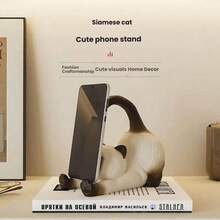 Creative Siamese Cat Design Cell Phone Stand, Cute Resin Desktop Tablet Holder, Animal Figurine Ornament For Home Office Desk Decor - Cat Stand - View 2