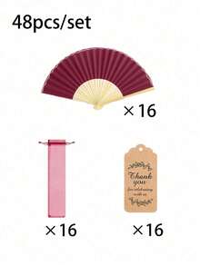 3/15/30pcs/Set Elegant White Fan Set, Including Thank You Tags And Gift Bags, Bridal Bamboo Handheld Folding Fan, Single Party Wedding Bride Shower Decorations, Bridesmaid Bamboo Handheld Folding Fans, Single Party Photo Props,Bridesmaids Gifts - Red - View 14