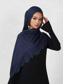 Romantic Lace Patchwork Modal Muslim Hijab, Elegant Muslim Hijab With Lace Arabic Abaya Hijab - Multicolor - View 15