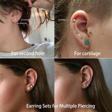 2/6Pcs Women's Gold Spiral Faux Pearl Stud Earrings, Flat Back Faux Pearl Cartilage Earrings, Faux Pearl Ear Cuff Earrings, Hypoallergenic Stainless Steel Piercing Jewelry, Gift For Girls - Pearl Earrings - View 3