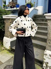 Women's Polka Dot Button Front Jacket, Long Sleeve With Pockets, Fashion Regular Length Woven Fabric Jacket, Suitable For Autumn Wear, Cute, Daily Women's Outerwear - White - View 9