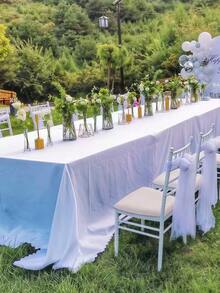 1pc Solid Color Tablecloth, Polyester Material, Multiple Sizes Available, Suitable For Halloween Decor, Autumn Decor, Birthday Decor, Christmas Decor, Bridesmaid Gift, Party Decor, Room Decor, Bachelorette Party Gift, Wedding Decor, Graduation Gift, Wedding Guest Favor, Birthday Party, Anniversary, Holiday Event, Mother's Day Gift, Back To School Gift - White - View 2