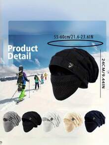1 buah Topi Beanie Rajut Pria Ukuran Besar untuk Lingkar Kepala, Topi Musim Dingin Hangat dan Longgar dari Wol, Topi Serbaguna untuk Cuaca Dingin - MultiWarna - View 3