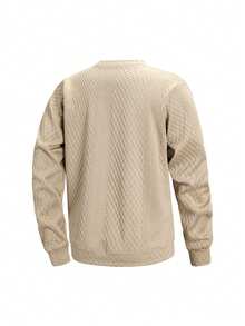 Men's Spring/Autumn Textured Jacquard Fabric Crew Neck Long Sleeve Polo Shirt - Khaki - View 3