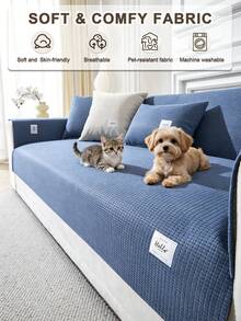 1PC Minimalist Solid Bubble Grid Textured Sofa Cushion Pad, Lightweight & Breathable, Scratch Resistant & Easy To Clean, Non-Slip Dotted Rubber Back, Machine Washable All-Season Pet Friendly Universal Slipcover For 1/2/3 Seater Sofas - Blue - View 3