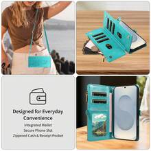 1pc Compatible With Apple 17 Pro Max Phone Case With Zipper Wallet Design, Faux Leather A57 Portable Crossbody Coin Holder Protective Shell, Note 15 PRO Phone Protective Case (Global Version Model, Not Local Model) - Blue - View 9