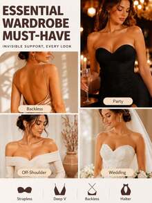 Adhesive Silicone Bra, Waterproof Strapless Backless Sticky Bra, Reusable Invisible Lifting Bra, Suitable For Wedding Dress, Swimwear And Summer Tops - Apricot - View 6