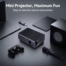 Mini Projector Portable With Full HD 1080P Support & Built-In Speakers Suitable For Smartphones, USB/Pen Drive Compatible, Compatible For /, Compact Mobile Cinema Projector For Theater, Outdoor Movies, Gift(Without Plug) - Black - View 3