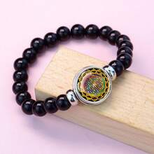 1 Buah Gelang Manik Kaca Pola Geometri Suci Mandala Cabochon Charm Bracelet Perhiasan Jimat Spiritual untuk Pria dan Wanita - Hitam - View 6
