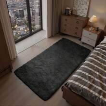 EDIMENS Long Hallway Runner Rug 80x300, High Pile Bathroom Rug Non-Slip, Fluffy Washable Kitchen Rug Bath Mat, Rugs For Bedroom Bed Runner Hallway Living Room - 黑色 - 查看 2