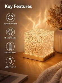 1pc Round Projection Lamp, Night Light, LED Light With Rotating Water Wave Dynamic Effect, USB Powered, 7 Color And 16 Color Options, 16 Color With Remote Control, Night Light, Suitable For Room, Living Room, Bedroom Decoration, Room Decor - Multicolor - View 8