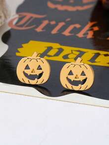 3pcs Gold Metal Ghost Bat Pumpkin Delicate Gothic Fun Jewelry Set Suitable For Party Luxury Banquet - Yellow Gold - View 13