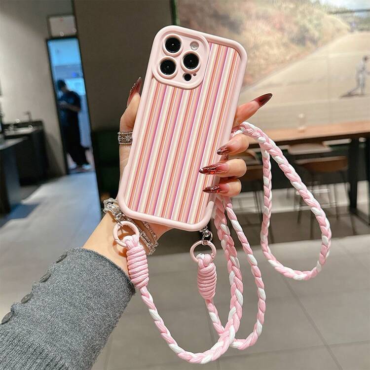 1pc Pink Striped Pattern, Pink Anti-Drop Phone Case, TPU Material, Suitable As Holiday Gift, Compatible With Apple XS/XS Max/XR/11/12/13/14/15/16 Pro/Pro Max/14/15/16 Plus/17, Unisex - Multicolor - View 2