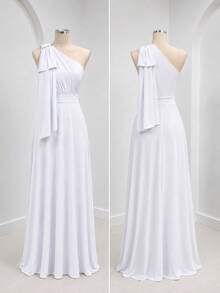 Long Party Dress With Lace, Lined Cups, Comfortable, Elegant, Simple - White - View 2