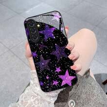 [24h Shipping From DE/FR/ES]Apple 11-17  21 -26 Ultra Mobile Phone Case: Purple Star Glitter Print, Feminine Design With Lens Protection, Compatible With Galaxy A04s/A05s/A06/A07/A10/A11/A12/A13/A14/A15/A16/A17/A20s/A21s/A22s/A23/A24/A25/A26/A30s/A31/A32/A33/A34/A35/A36/A42/A50s/A51/A52/A52s/A53/A54/A55, Tempered Glass Cover - 1 Piece Of Picture Color - View 3