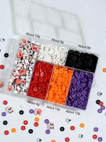 1630pcs Halloween Clay Beads Set, Includes Acrylic Letter Beads, Clay Disc Spacer Beads, Suitable For Making Bracelets, DIY Jewelry Pendants And Holiday Decorations. - 6-grid Clay Kit - View 11
