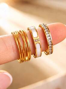 Exquisite Sexy Stainless Steel Ring 3 Pieces Set, Adds Atmosphere To Dates Or Daily Wear, Perfect Jewelry Gift For Your Loved One - Gold - View 1