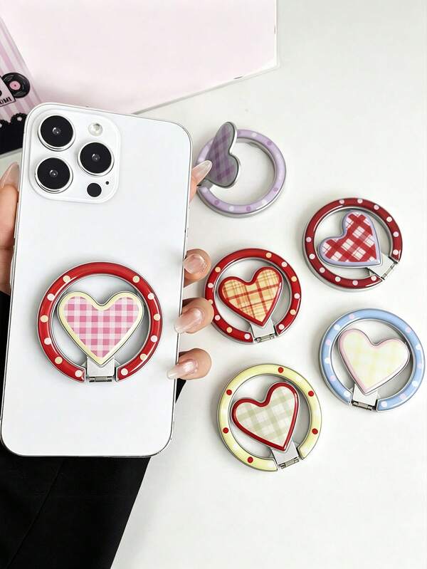 Polka Dot Heart Magnetic Phone Stand, Foldable Phone Decoration Holder