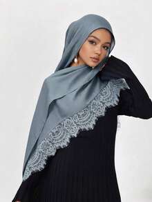 Romantic Lace Patchwork Modal Muslim Hijab, Elegant Muslim Hijab With Lace Arabic Abaya Hijab - Multicolor - View 9